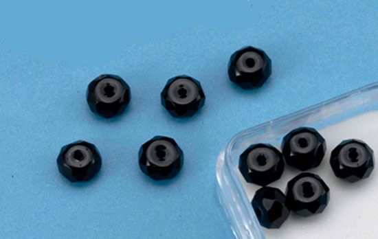 Faceted Glass Beads Wheel - 4x6mm - Opaque Black