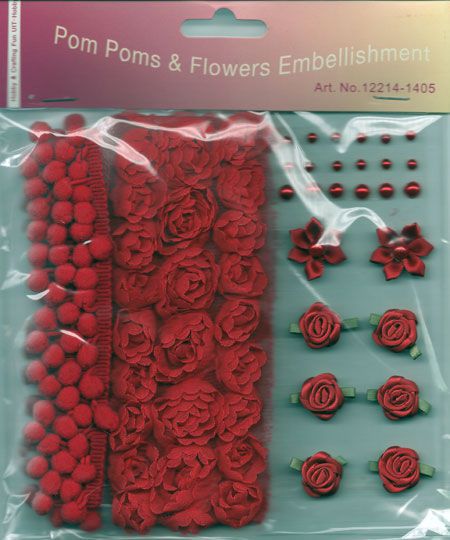 Pom Poms & Flowers Embellishment - Rot