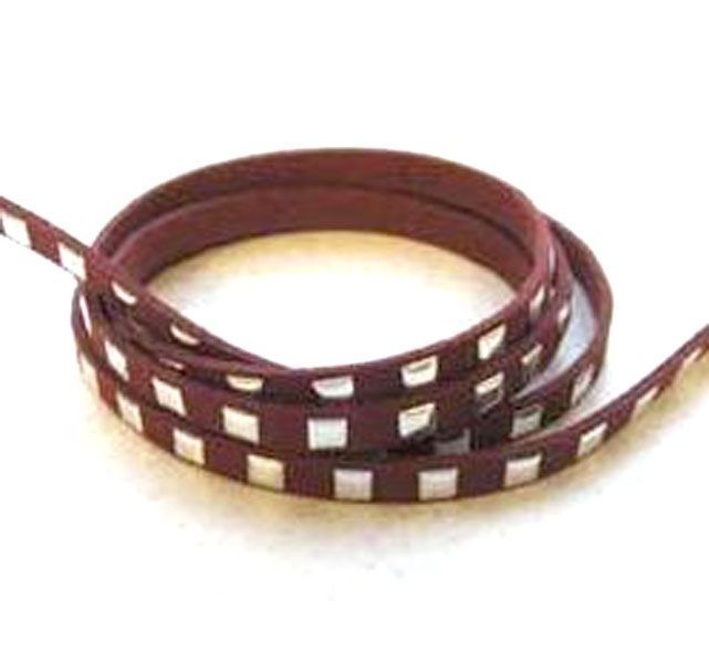 Faux Suède Cord With Studs - 7mm - Wine - 1m/ header bag 