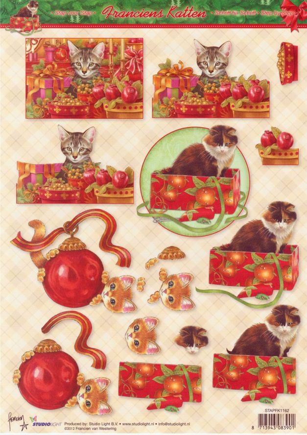 Franciens Cats Christmas - 3DA4 Step by Step Decoupage Sheet