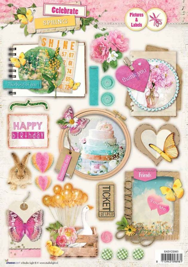 Celebrate Spring - A4 Die-cut Sheet - Pictures and Labels