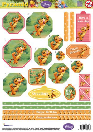 Winnie the Pooh Happy Birthday - Pyramide - 3DA4 Stap voor Stap Stansvel