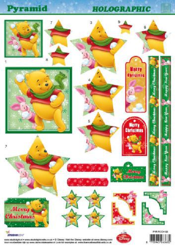 Winnie the Pooh Kerst - Holographic Pyramid - 3DA4 Stap voor Stap Knipvel