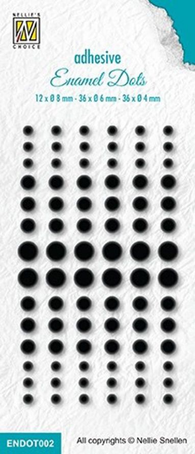 Adhesive Enamel Dots - Noir -12x Ø 8mm, 36x Ø 6mm, 36X Ø 4mm