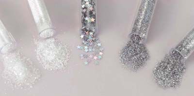 Glitter Snow White Set - 5 assorted colors and sizes - 5 x 1.8 grs per bottle