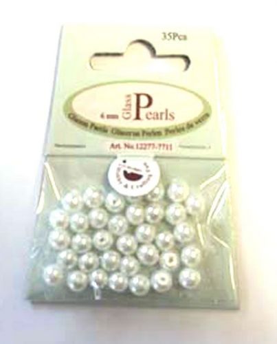 Glass Pearls Round - 6mm - White 